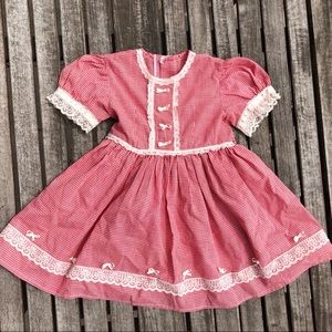 3T Vintage Red Gingham, Lace, and Bows Dress